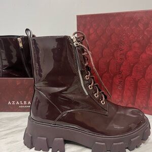 Women's Burgundy Combat Boots